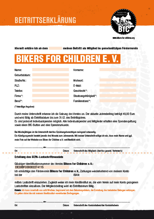 Beitrittserklärung Bikers for Children